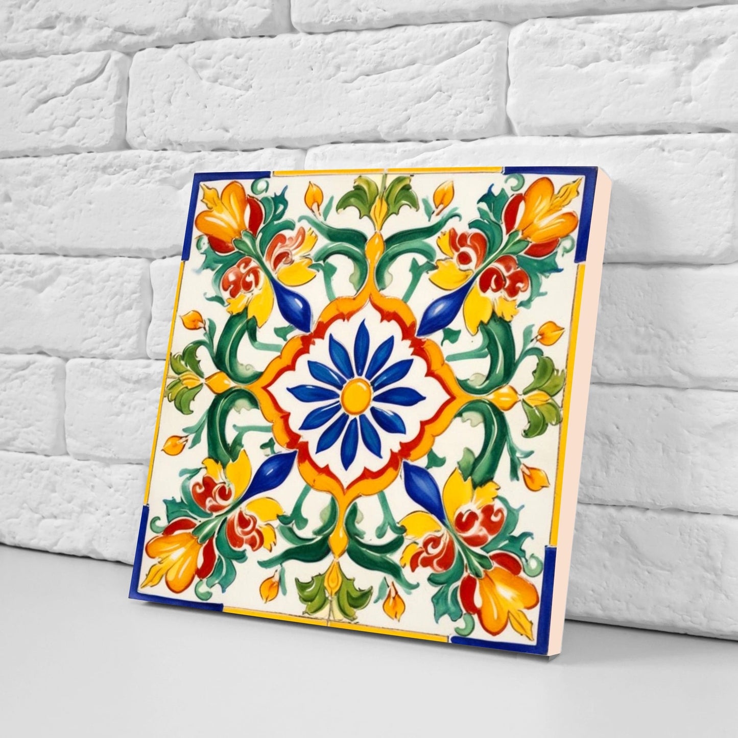 Italian Majolica Tiles - Set of 2 Sicilian Wall Decor Tiles - Kitchen Backsplash Tiles, Table Decorative Tiles, Bathroom Tiles, Coaster