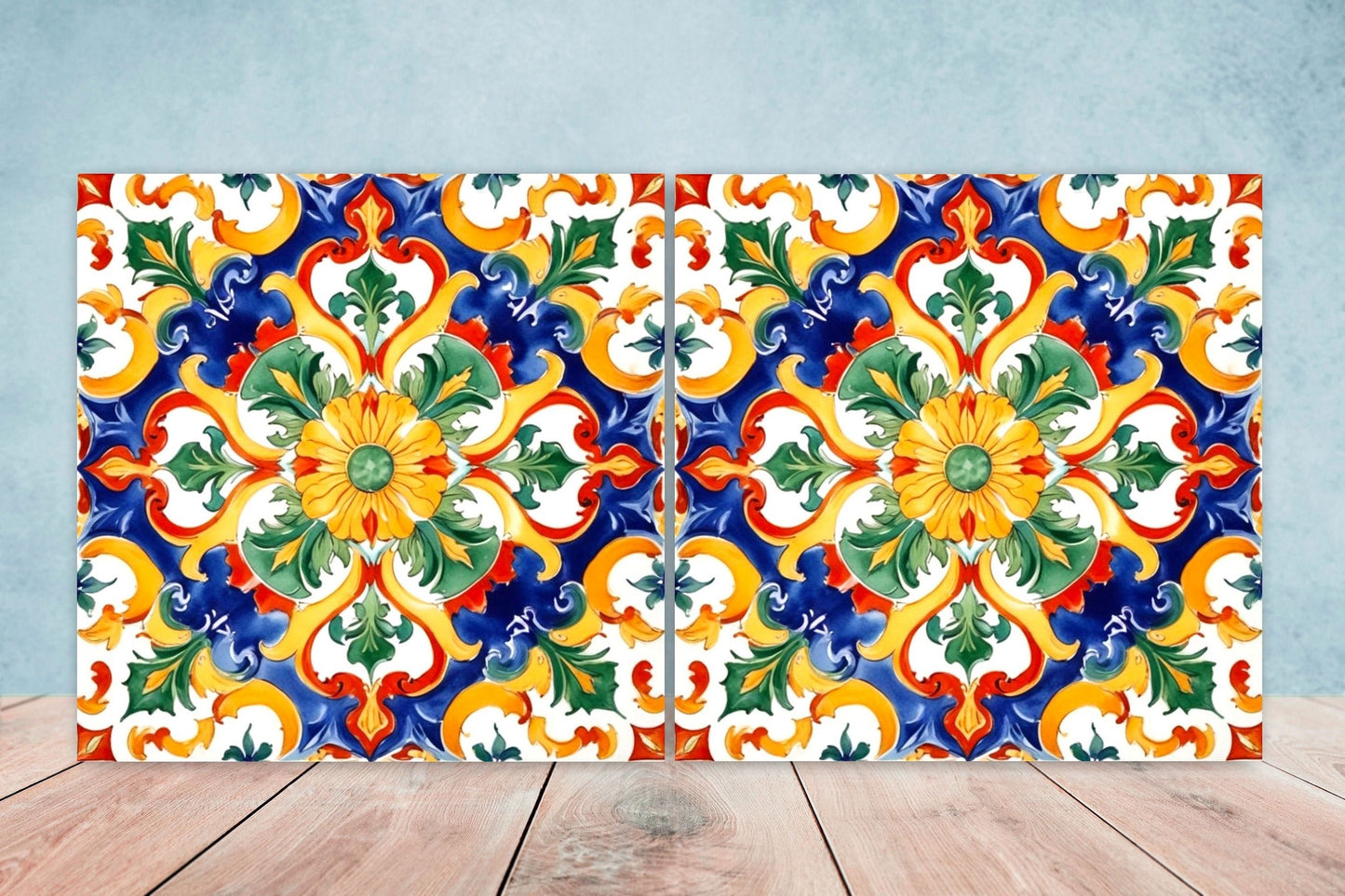 Italian Majolica Tiles - Set of 2 Sicilian Wall Decor Tiles - Kitchen Backsplash Tiles, Table Decorative Tiles, Bathroom Tiles, Coaster