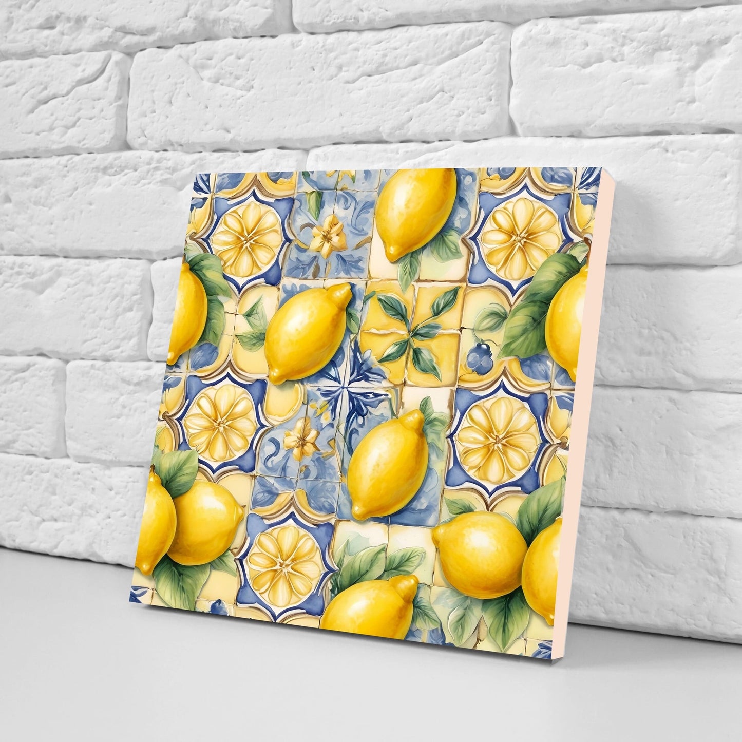 Italian Majolica Lemon Tiles - Set of 2 Italian Wall Decor Tiles - Kitchen Backsplash Tiles, Table Decorative Tiles, Bathroom Tiles, Coaster