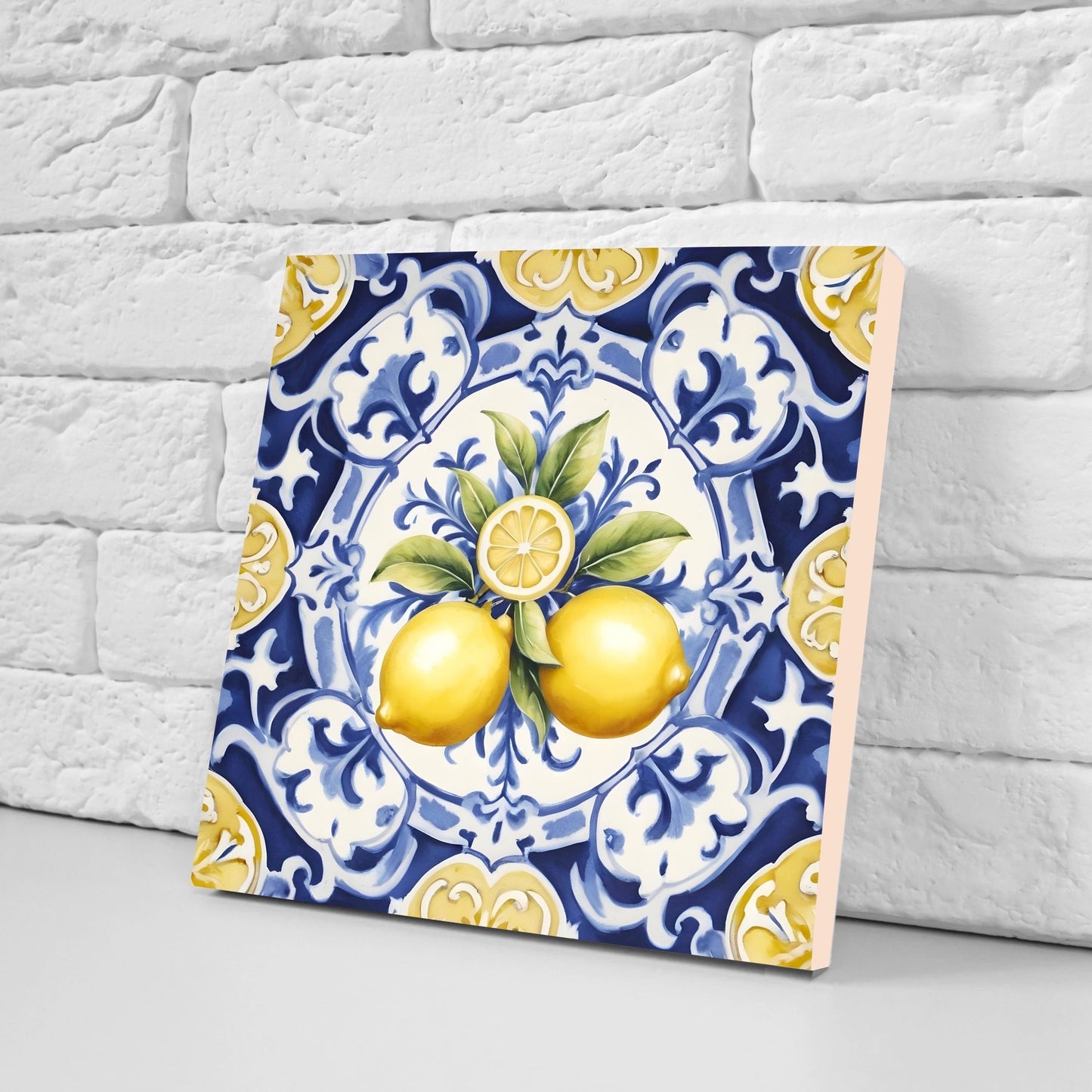 Italian Majolica Lemon Tiles - Set of 2 Italian Wall Decor Tiles - Kitchen Backsplash Tiles, Table Decorative Tiles, Bathroom Tiles, Coaster
