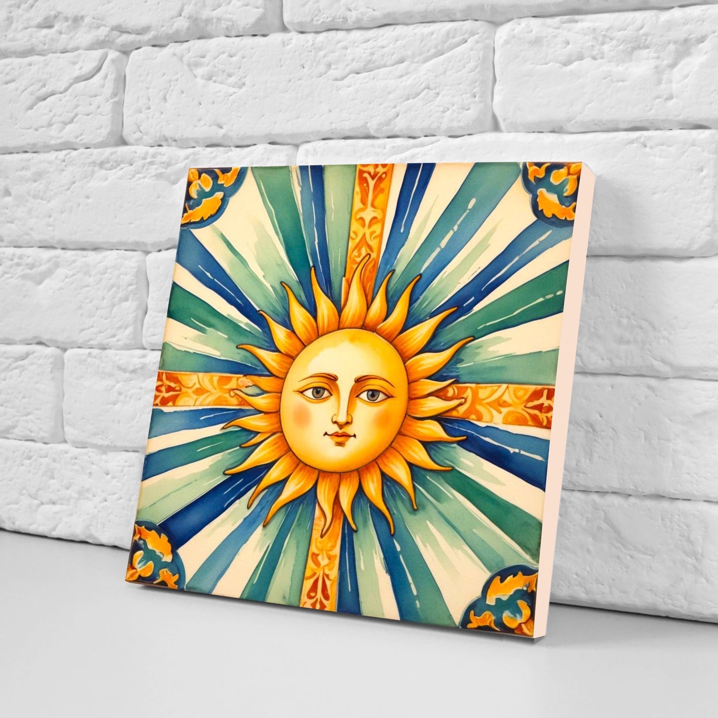 Italian Majolica Sun Tiles - Set of 2 Italian Wall Decor Tiles - Kitchen Backsplash Tiles, Table Decorative Tiles, Bathroom Tiles, Coaster