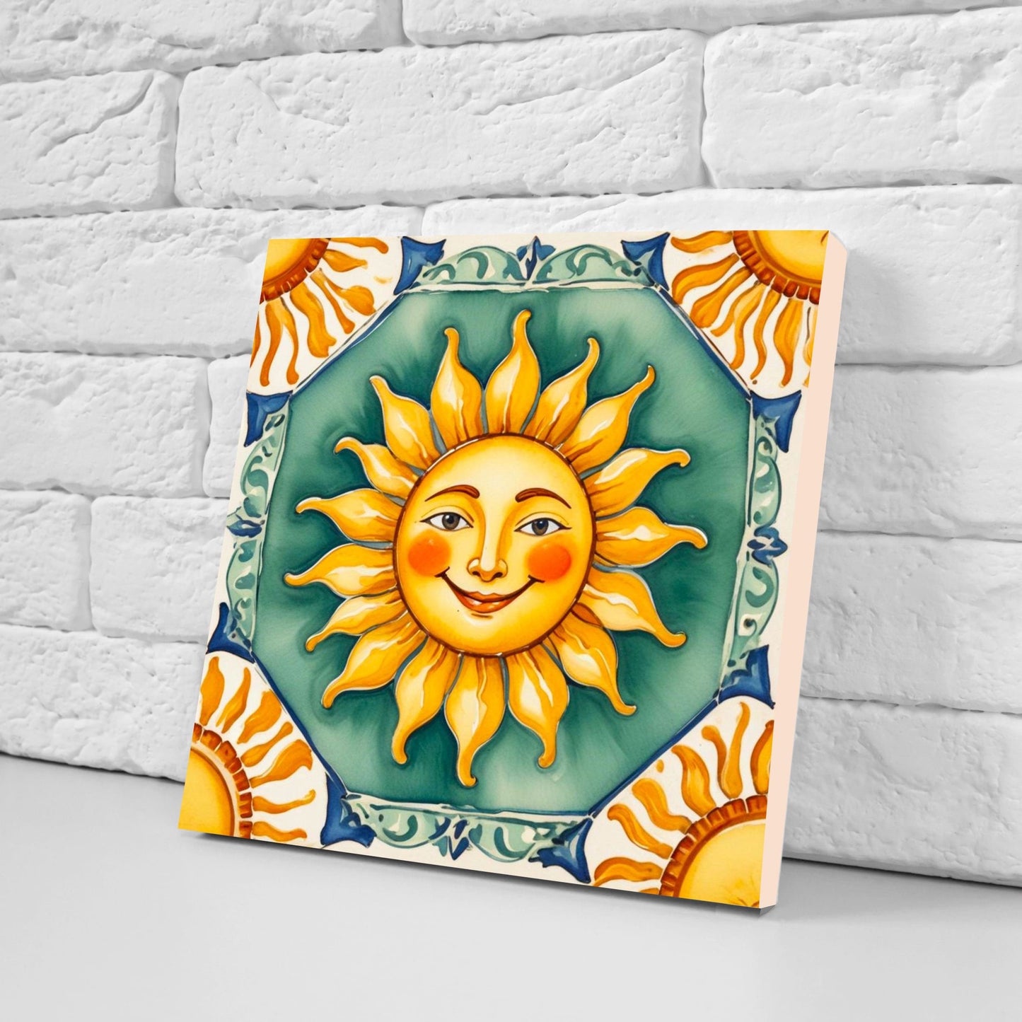 Italian Majolica Sun Tiles - Set of 2 Italian Wall Decor Tiles - Kitchen Backsplash Tiles, Table Decorative Tiles, Bathroom Tiles, Coaster