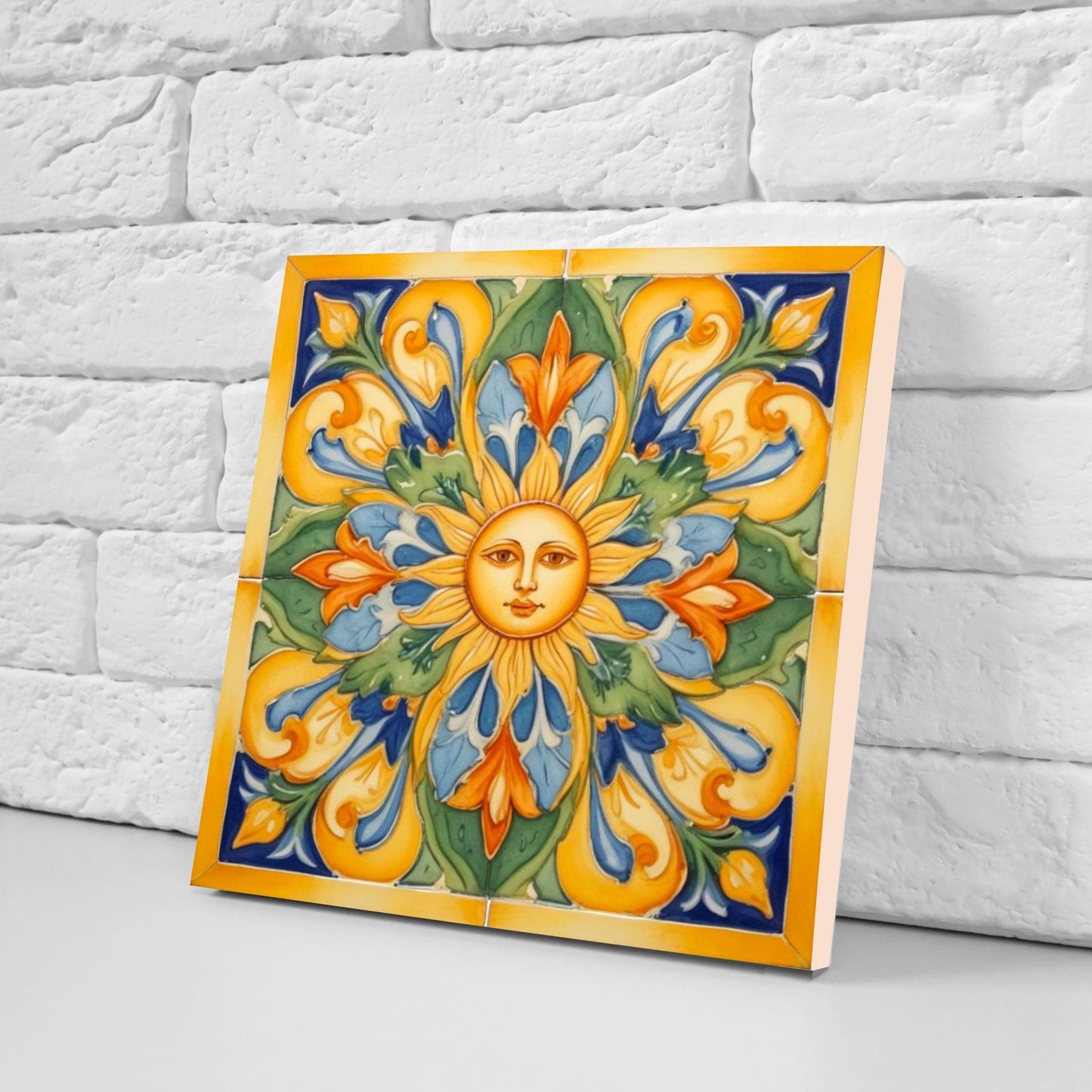 Italian Majolica Sun Tiles - Set of 2 Italian Wall Decor Tiles - Kitchen Backsplash Tiles, Table Decorative Tiles, Bathroom Tiles, Coaster