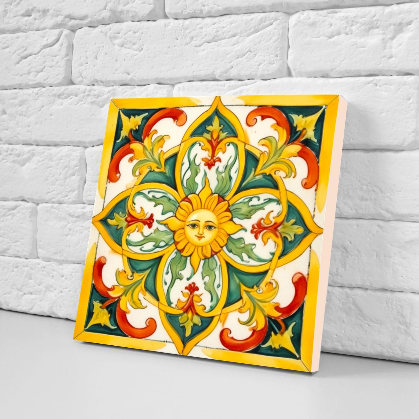 Italian Majolica Sun Tiles - Set of 2 Italian Wall Decor Tiles - Kitchen Backsplash Tiles, Table Decorative Tiles, Bathroom Tiles, Coaster