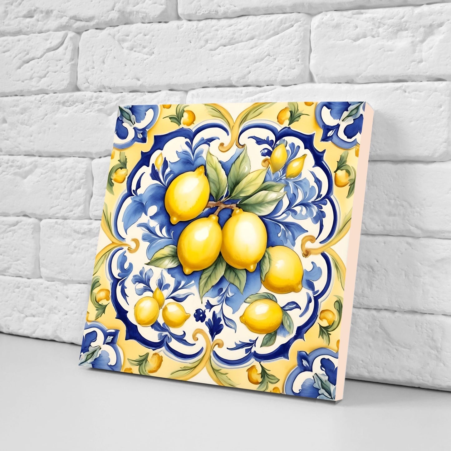 Italian Majolica Lemon Tiles - Set of 2 Italian Wall Decor Tiles - Kitchen Backsplash Tiles, Table Decorative Tiles, Bathroom Tiles, Coaster
