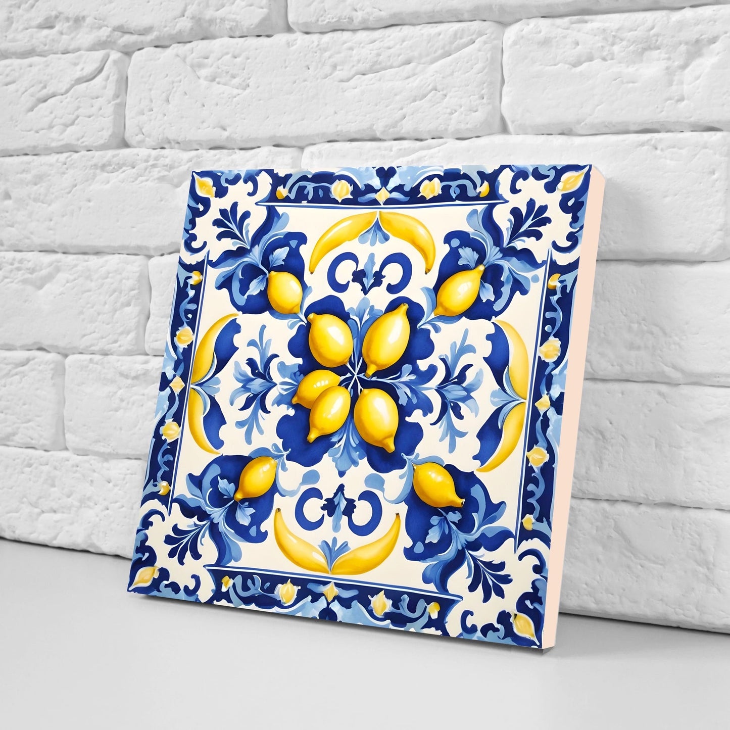 Italian Majolica Lemon Tiles - Set of 2 Italian Wall Decor Tiles - Kitchen Backsplash Tiles, Table Decorative Tiles, Bathroom Tiles, Coaster
