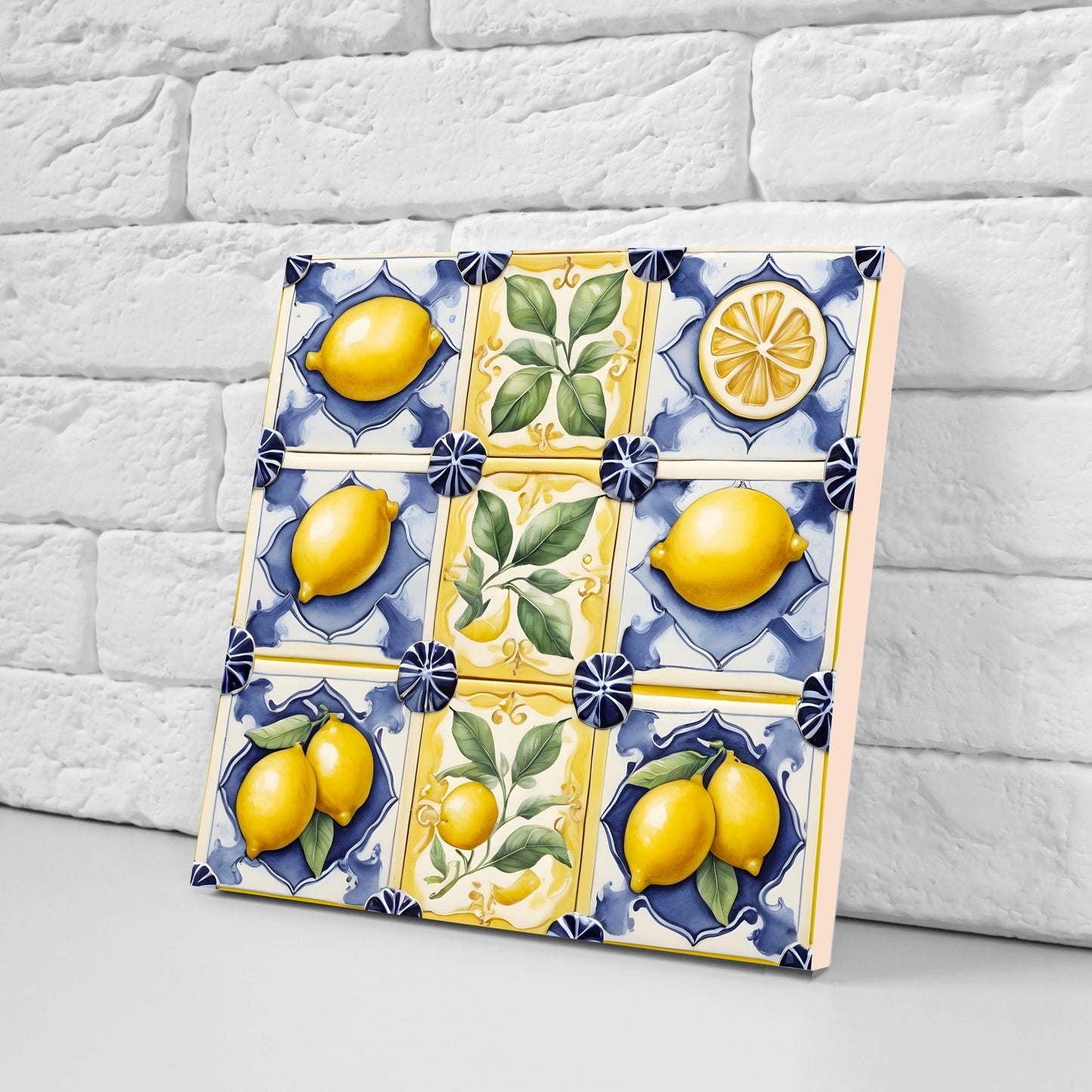 Italian Majolica Lemon Tiles - Set of 2 Italian Wall Decor Tiles - Kitchen Backsplash Tiles, Table Decorative Tiles, Bathroom Tiles, Coaster