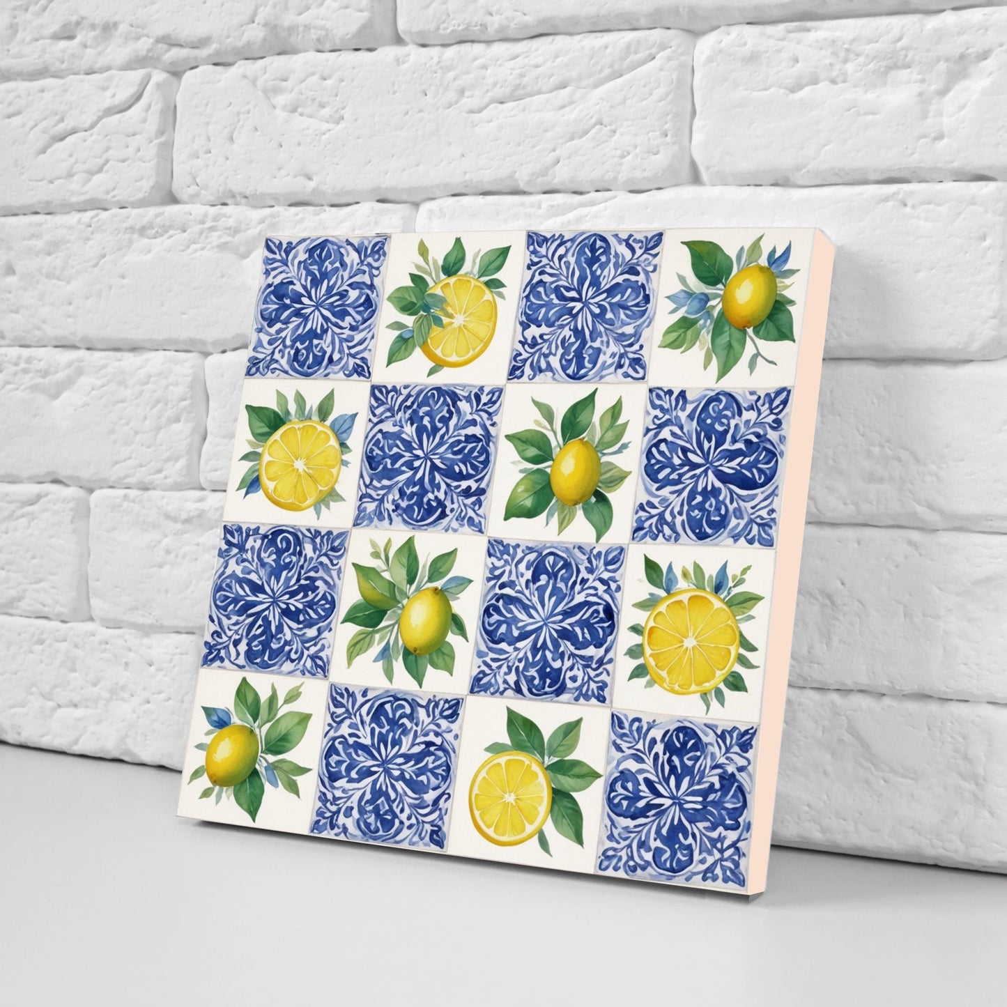 Italian Majolica Lemon Tiles - Set of 2 Italian Wall Decor Tiles - Kitchen Backsplash Tiles, Table Decorative Tiles, Bathroom Tiles, Coaster