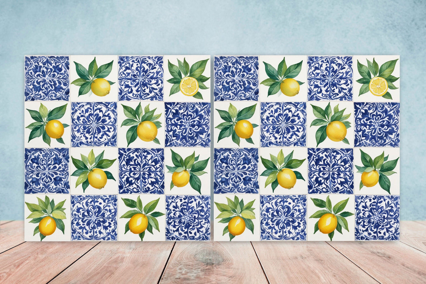Italian Majolica Lemon Tiles - Set of 2 Italian Wall Decor Tiles - Kitchen Backsplash Tiles, Table Decorative Tiles, Bathroom Tiles, Coaster