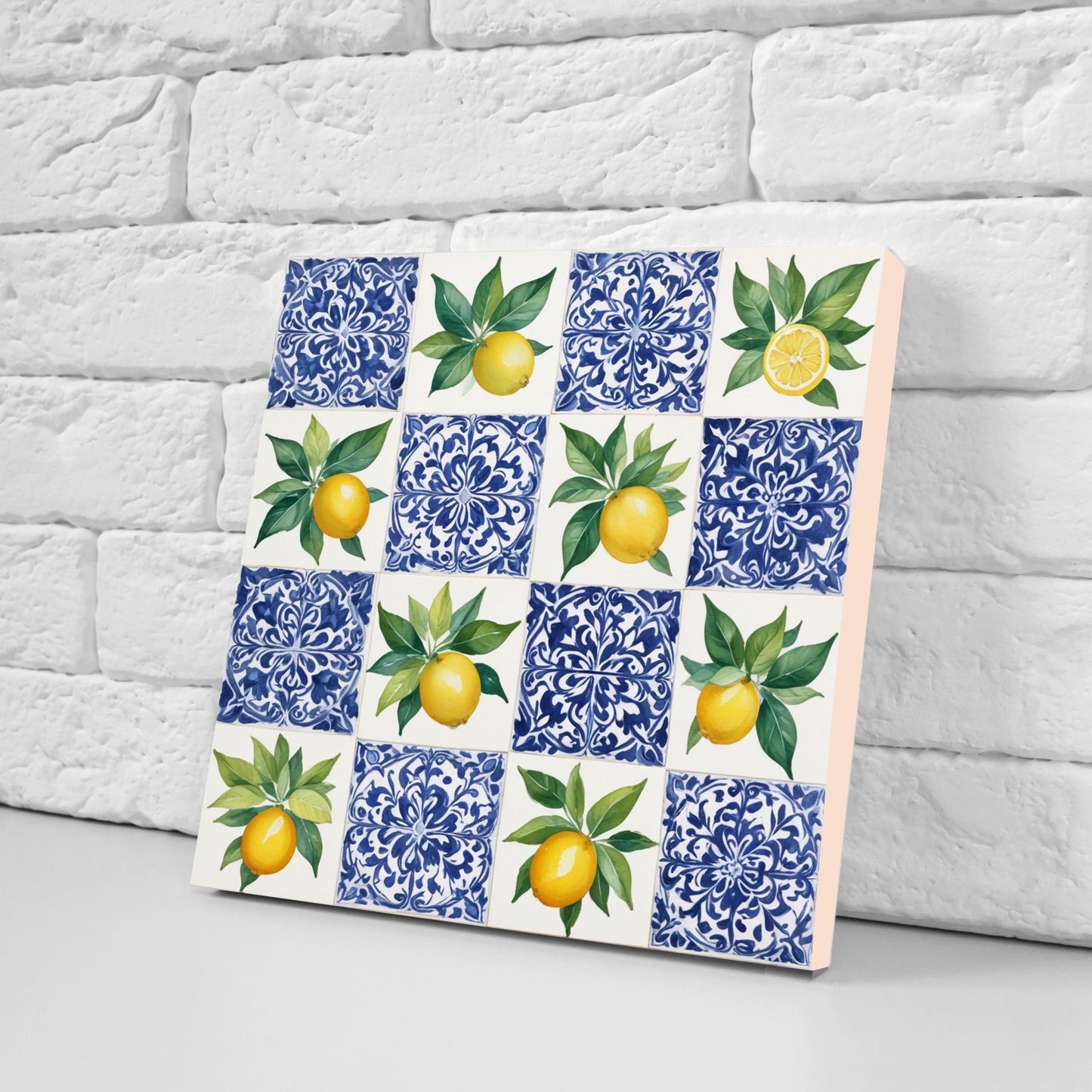 Italian Majolica Lemon Tiles - Set of 2 Italian Wall Decor Tiles - Kitchen Backsplash Tiles, Table Decorative Tiles, Bathroom Tiles, Coaster