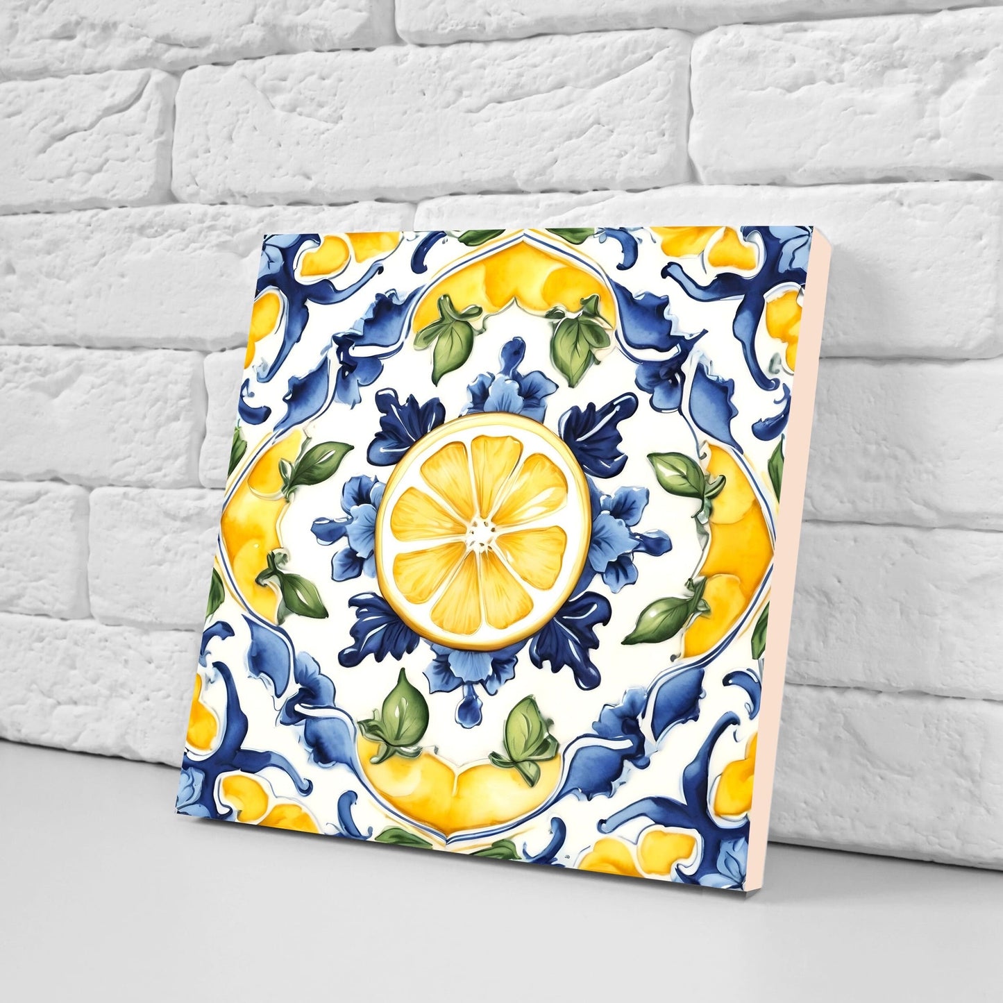 Italian Majolica Lemon Tiles - Set of 2 Italian Wall Decor Tiles - Kitchen Backsplash Tiles, Table Decorative Tiles, Bathroom Tiles, Coaster