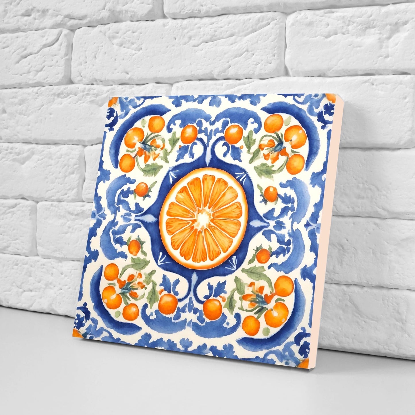 Italian Majolica Orange Tiles- Set of 2 Italian Wall Decor Tiles - Kitchen Backsplash Tiles, Table Decorative Tiles, Bathroom Tiles, Coaster
