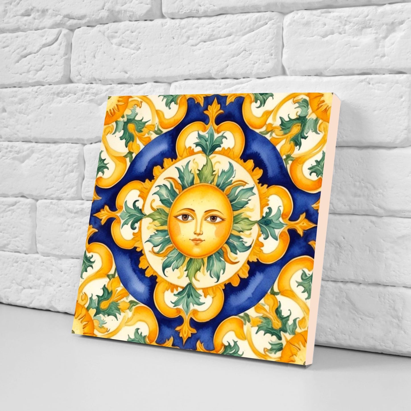 Italian Majolica Sun Tiles - Set of 2 Italian Wall Decor Tiles - Kitchen Backsplash Tiles, Table Decorative Tiles, Bathroom Tiles, Coaster