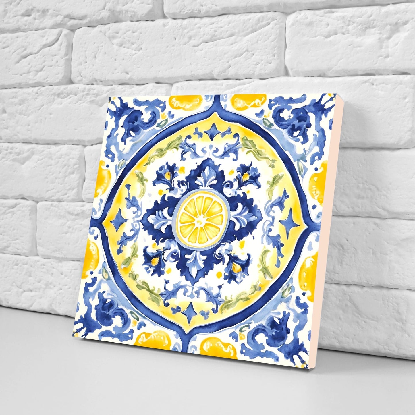 Italian Majolica Lemon Tiles - Set of 2 Italian Wall Decor Tiles - Kitchen Backsplash Tiles, Table Decorative Tiles, Bathroom Tiles, Coaster