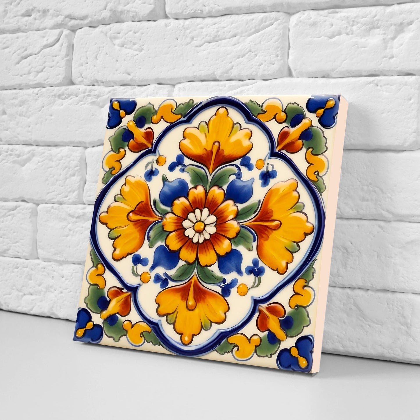 Italian Majolica Tiles - Set of 2 Sicilian Wall Decor Tiles - Kitchen Backsplash Tiles, Table Decorative Tiles, Bathroom Tiles, Coaster