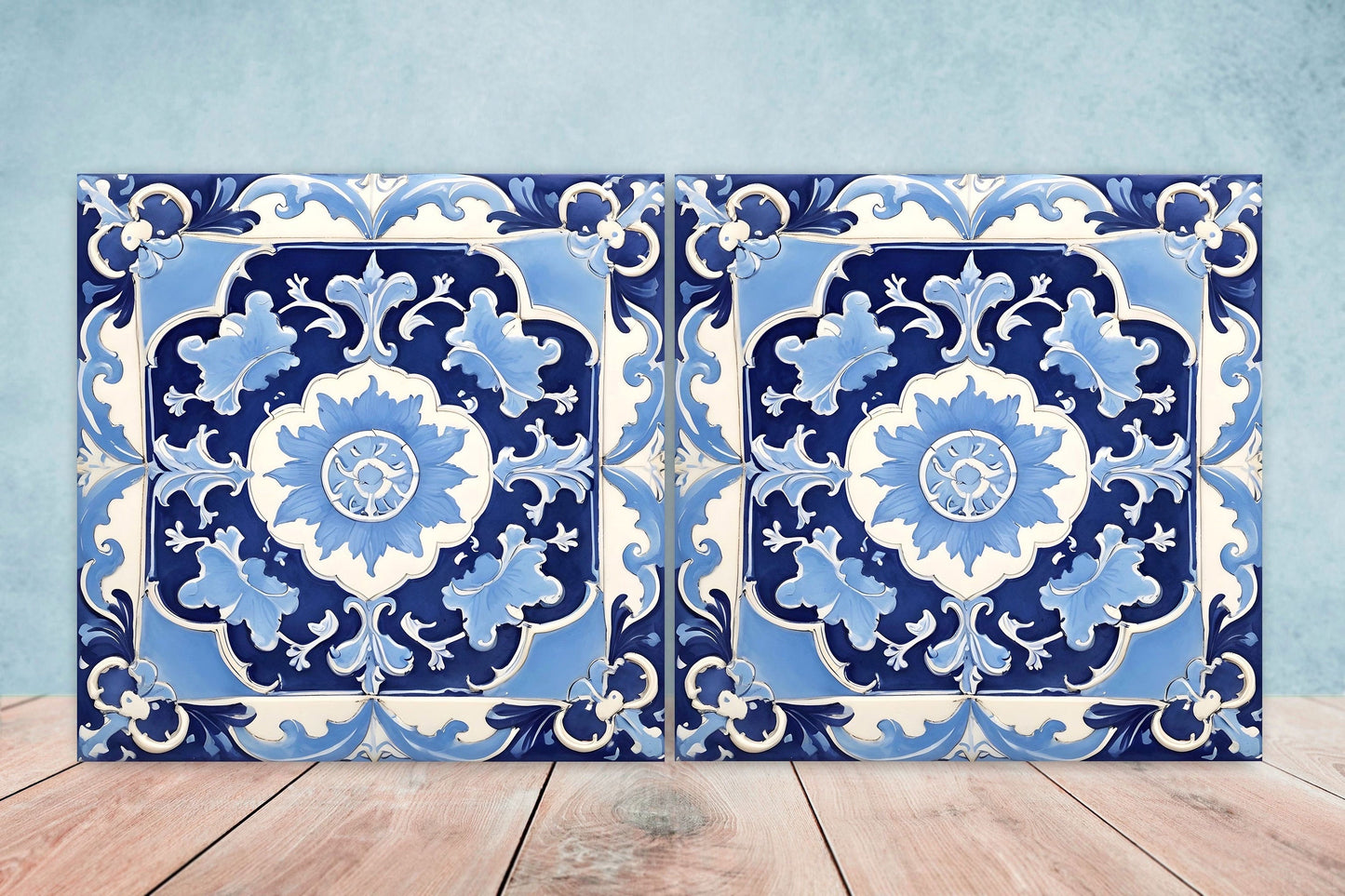Italian Majolica Tiles - Set of 2 Sicilian Wall Decor Tiles - Kitchen Backsplash Tiles, Table Decorative Tiles, Bathroom Tiles, Coaster