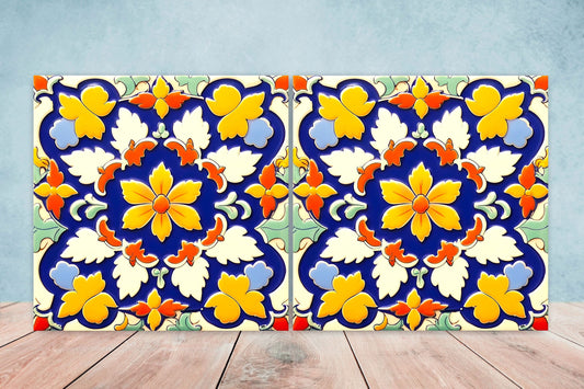 Italian Majolica Tiles - Set of 2 Sicilian Wall Decor Tiles - Kitchen Backsplash Tiles, Table Decorative Tiles, Bathroom Tiles, Coaster