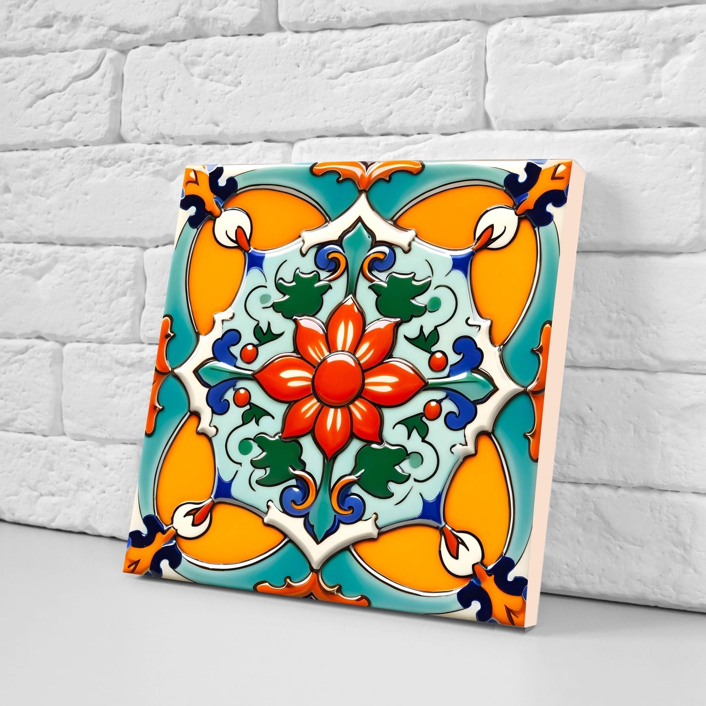 Italian Majolica Tiles - Set of 2 Sicilian Wall Decor Tiles - Kitchen Backsplash Tiles, Table Decorative Tiles, Bathroom Tiles, Coaster