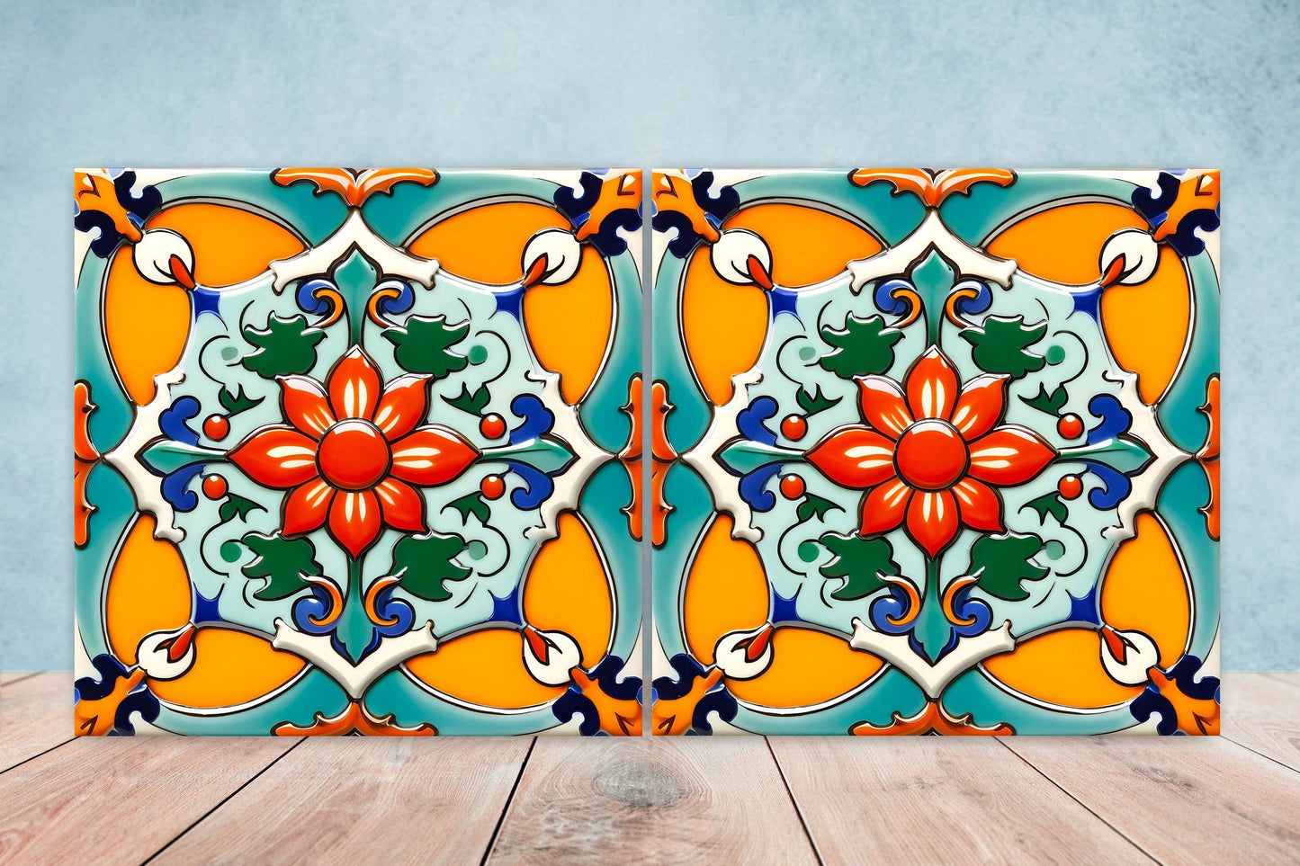 Italian Majolica Tiles - Set of 2 Sicilian Wall Decor Tiles - Kitchen Backsplash Tiles, Table Decorative Tiles, Bathroom Tiles, Coaster