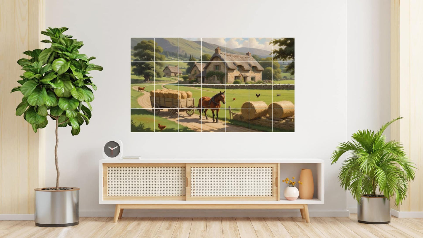 Countryside Ceramic Tile Mural/Mosaic - Farm Animals Wall Art - Horse Mural - Farmhouse Print -Kitchen Backsplash Tiles,Bathroom tiles