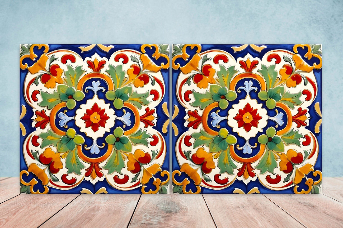 Italian Majolica Tiles - Set of 2 Sicilian Wall Decor Tiles - Kitchen Backsplash Tiles, Table Decorative Tiles, Bathroom Tiles, Coaster