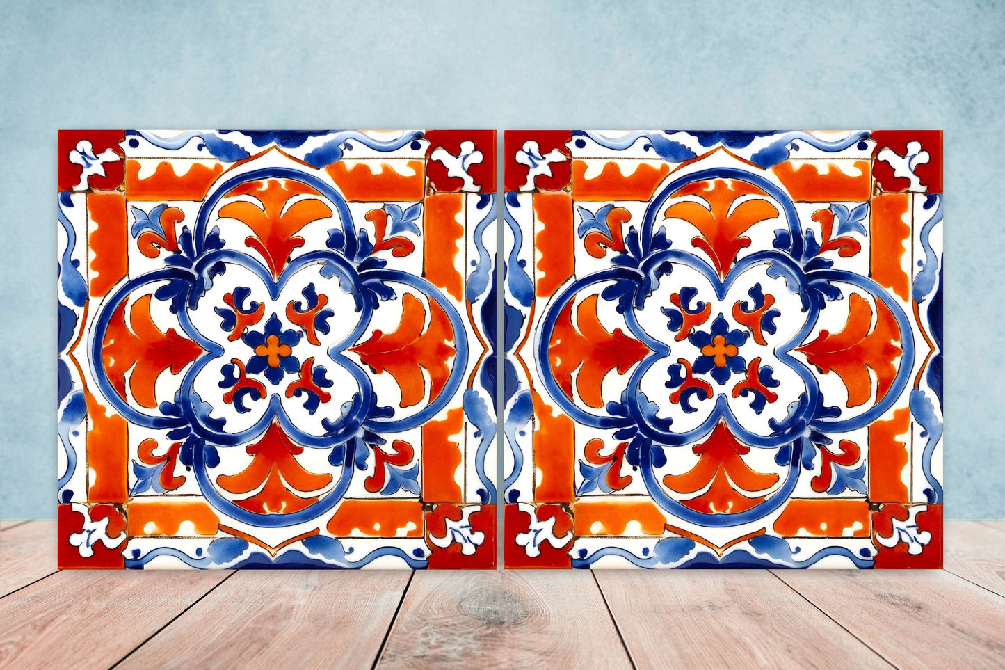 Italian Majolica Tiles - Set of 2 Sicilian Wall Decor Tiles - Kitchen Backsplash Tiles, Table Decorative Tiles, Bathroom Tiles, Coaster