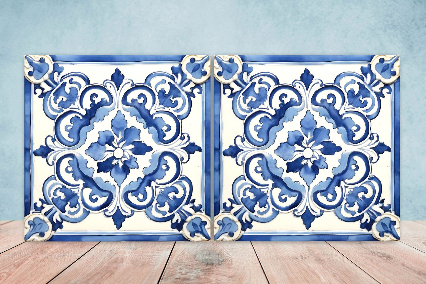 Italian Majolica Tiles - Set of 2 Sicilian Wall Decor Tiles - Kitchen Backsplash Tiles, Table Decorative Tiles, Bathroom Tiles, Coaster