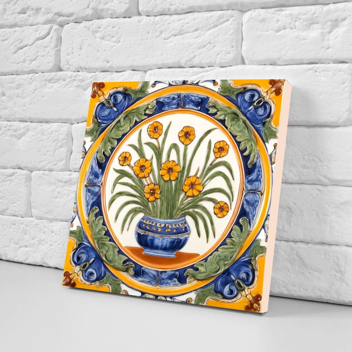 Italian Majolica Tiles - Set of 2 Sicilian Wall Decor Tiles - Kitchen Backsplash Tiles, Table Decorative Tiles, Bathroom Tiles, Coaster