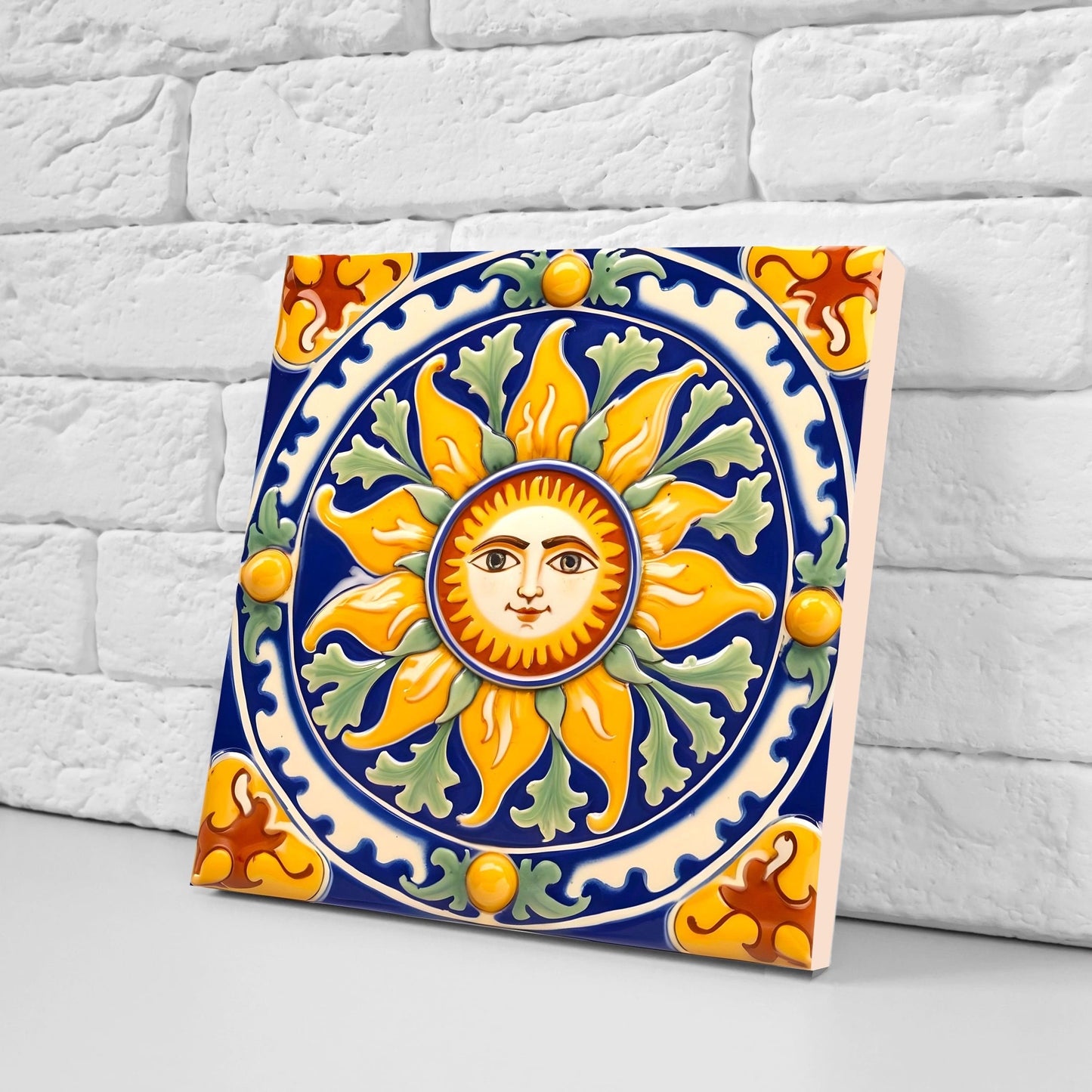 Italian Majolica Sun Tiles - Set of 2 Italian Wall Decor Tiles - Kitchen Backsplash Tiles, Table Decorative Tiles, Bathroom Tiles, Coaster