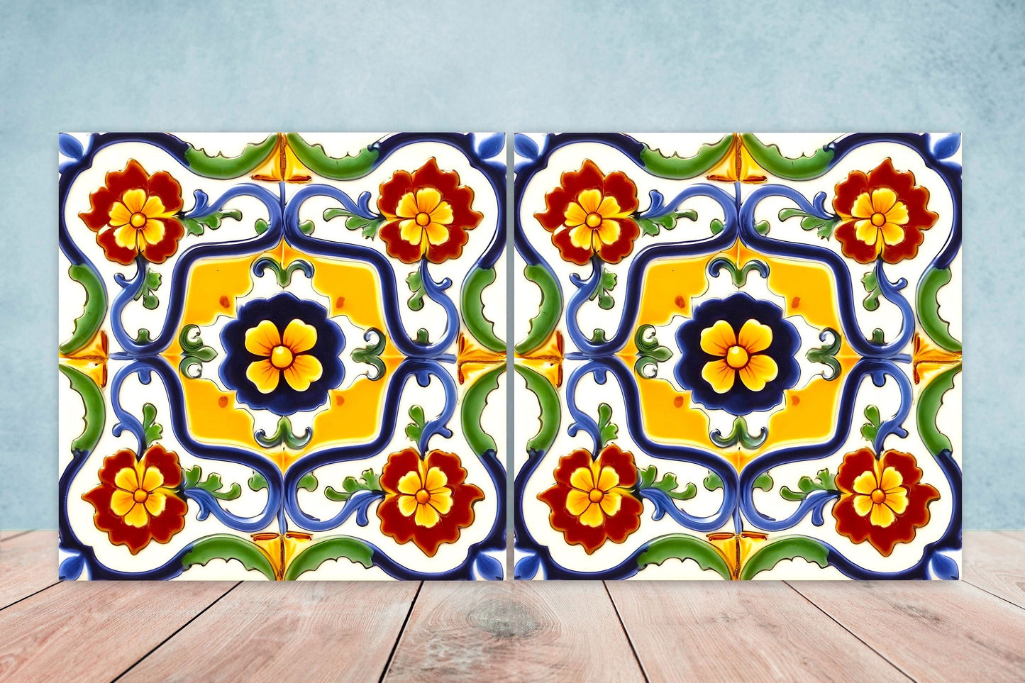Italian Majolica Tiles - Set of 2 Sicilian Wall Decor Tiles - Kitchen Backsplash Tiles, Table Decorative Tiles, Bathroom Tiles, Coaster