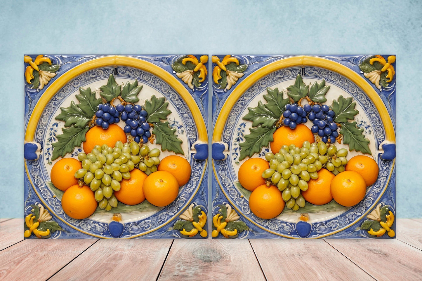 Italian Majolica Orange Tiles- Set of 2 Italian Wall Decor Tiles - Kitchen Backsplash Tiles, Table Decorative Tiles, Bathroom Tiles, Coaster