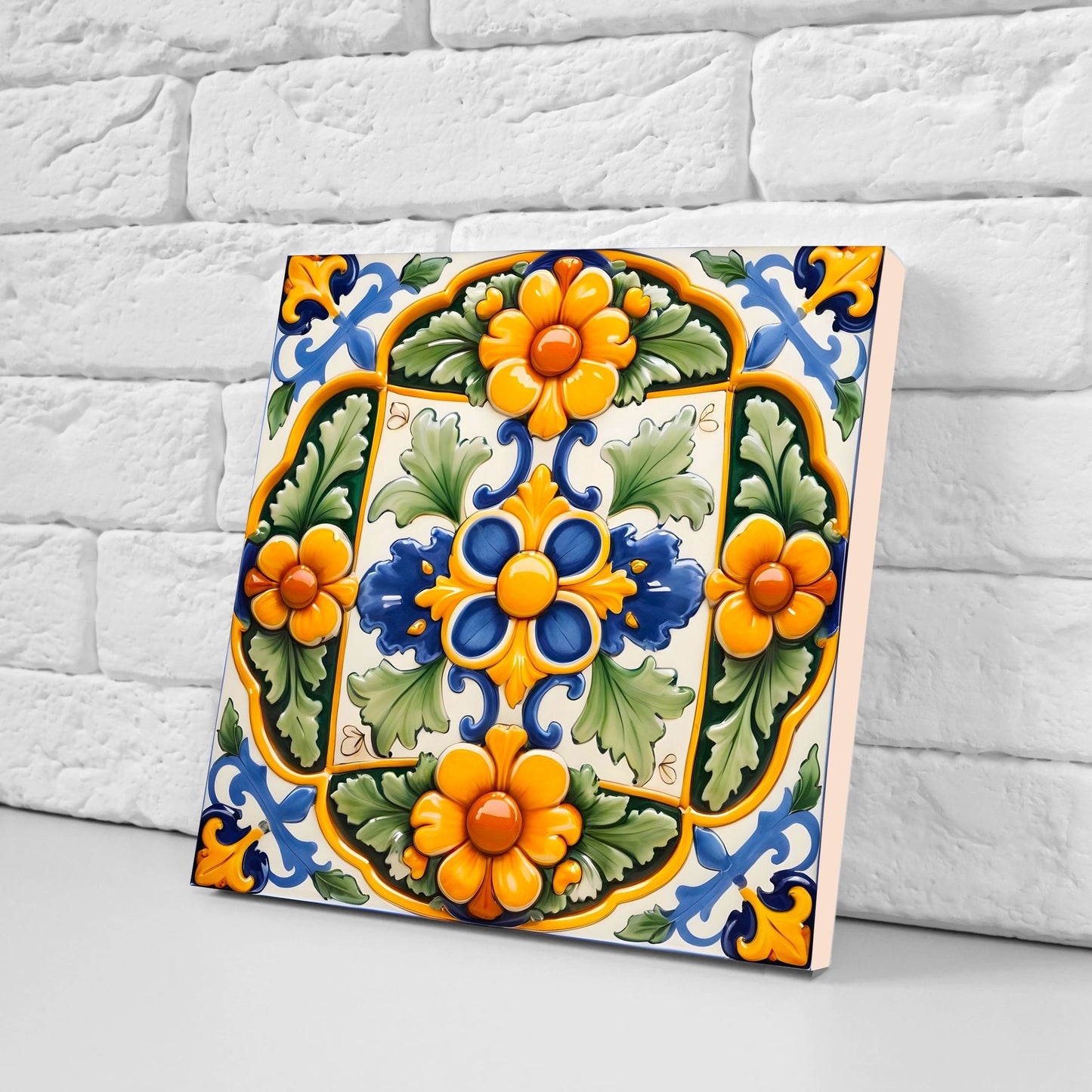 Italian Majolica Tiles - Set of 2 Sicilian Wall Decor Tiles - Kitchen Backsplash Tiles, Table Decorative Tiles, Bathroom Tiles, Coaster