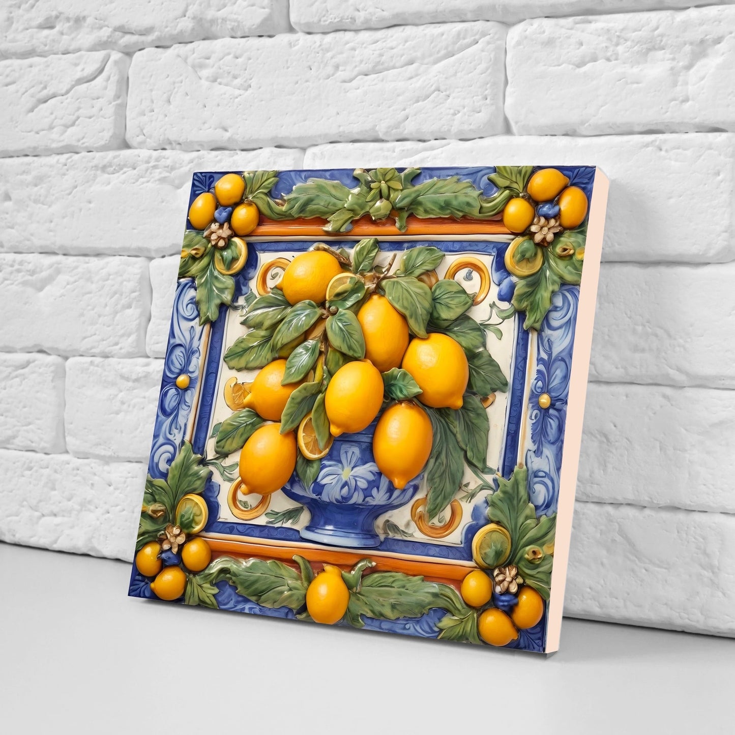 Italian Majolica Lemon Tiles - Set of 2 Italian Wall Decor Tiles - Kitchen Backsplash Tiles, Table Decorative Tiles, Bathroom Tiles, Coaster