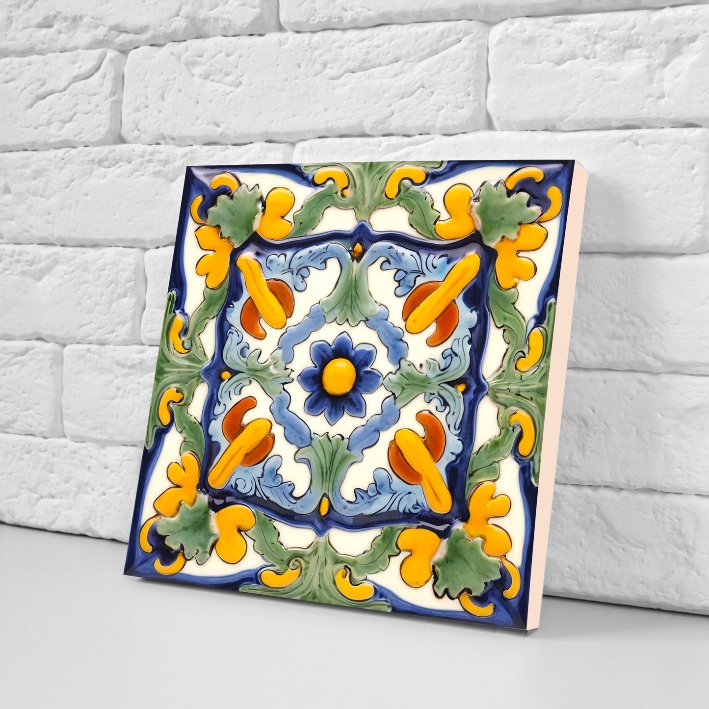 Italian Majolica Tiles - Set of 2 Sicilian Wall Decor Tiles - Kitchen Backsplash Tiles, Table Decorative Tiles, Bathroom Tiles, Coaster