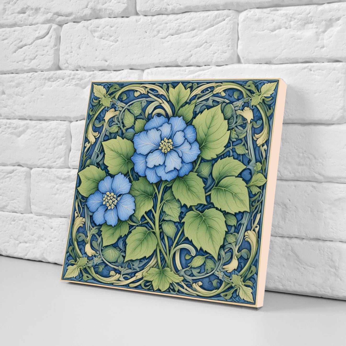Art Nouveau Flower Ceramic tiles - Set of 2 Art Nouveau Wall Decor Tiles - Kitchen Backsplash Tiles, Table Decorative Tiles, Bathroom Tiles