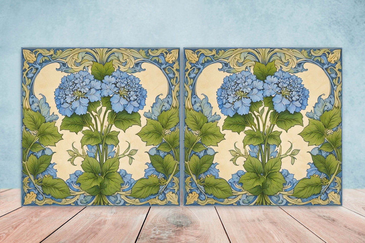 Art Nouveau Flower Ceramic tiles - Set of 2 Art Nouveau Wall Decor Tiles - Kitchen Backsplash Tiles, Table Decorative Tiles, Bathroom Tiles