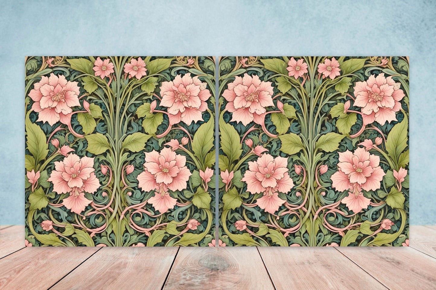 Art Nouveau Flower Ceramic tiles - Set of 2 Art Nouveau Wall Decor Tiles - Kitchen Backsplash Tiles, Table Decorative Tiles, Bathroom Tiles