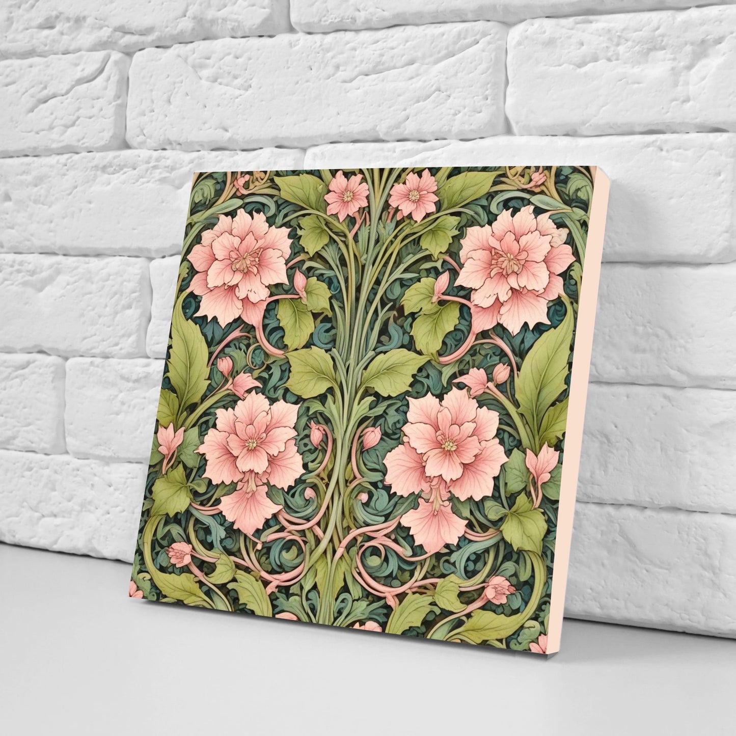 Art Nouveau Flower Ceramic tiles - Set of 2 Art Nouveau Wall Decor Tiles - Kitchen Backsplash Tiles, Table Decorative Tiles, Bathroom Tiles
