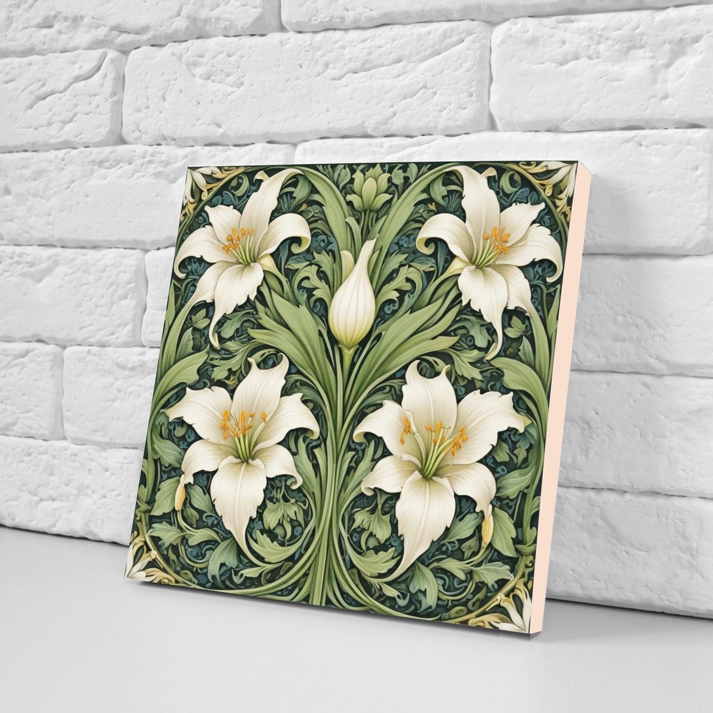Art Nouveau Flower Ceramic tiles - Set of 2 Art Nouveau Wall Decor Tiles - Kitchen Backsplash Tiles, Table Decorative Tiles, Bathroom Tiles