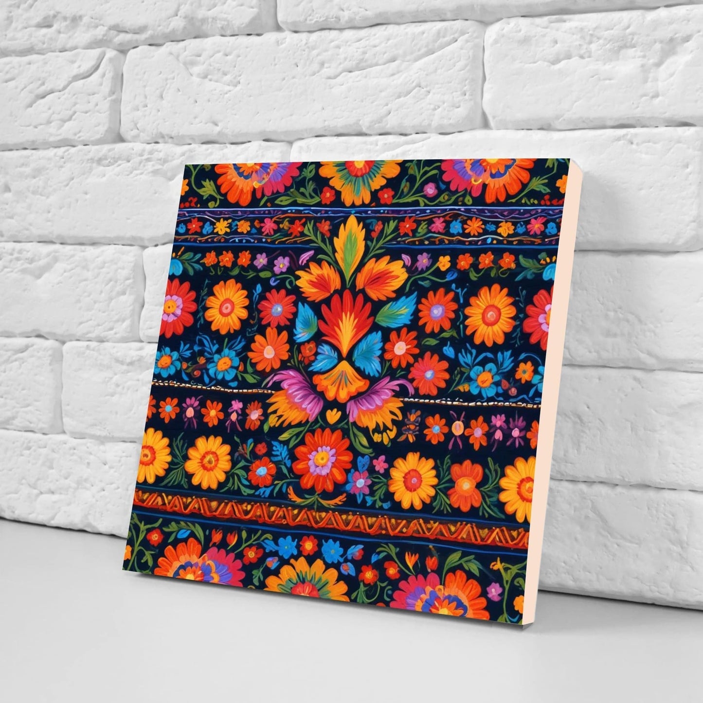 Mexican Ceramic tiles - Set of 2 Mexican Folk design Wall Decor Tiles, Flower Tiles, Floral Print - Kitchen Backsplash Tiles, Bathroom Tiles