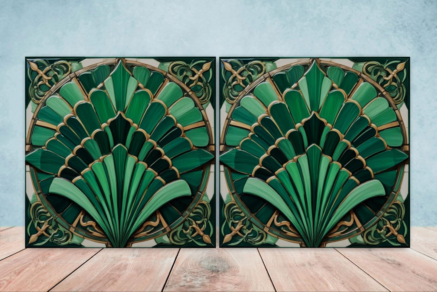 Art Deco Ceramic tiles - Set of 2 Art Deco Wall Decor Geometric Tiles - Kitchen Backsplash Tiles, Table Decorative Tiles, Bathroom Tiles