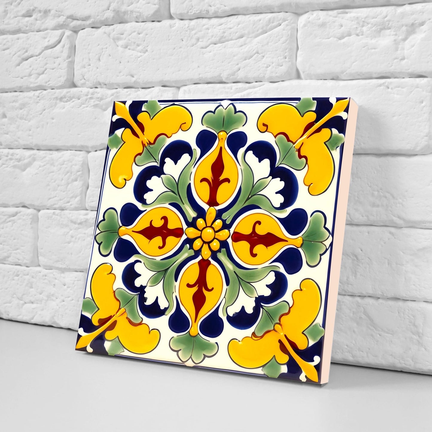 Italian Majolica Tiles - Set of 2 Sicilian Wall Decor Tiles - Kitchen Backsplash Tiles, Table Decorative Tiles, Bathroom Tiles, Coaster