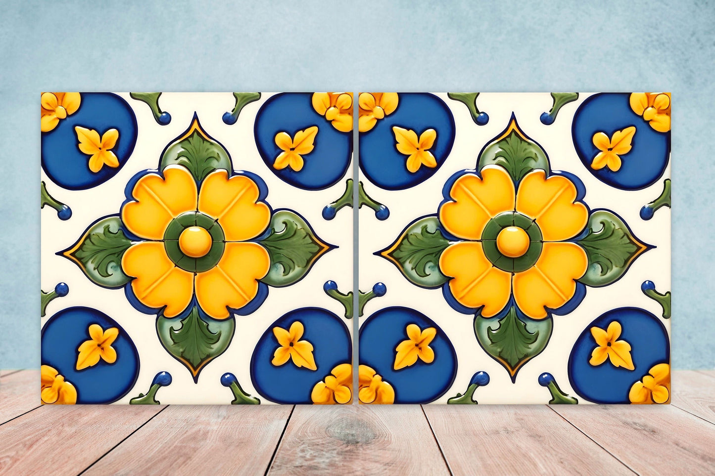 Italian Majolica Tiles - Set of 2 Sicilian Wall Decor Tiles - Kitchen Backsplash Tiles, Table Decorative Tiles, Bathroom Tiles, Coaster