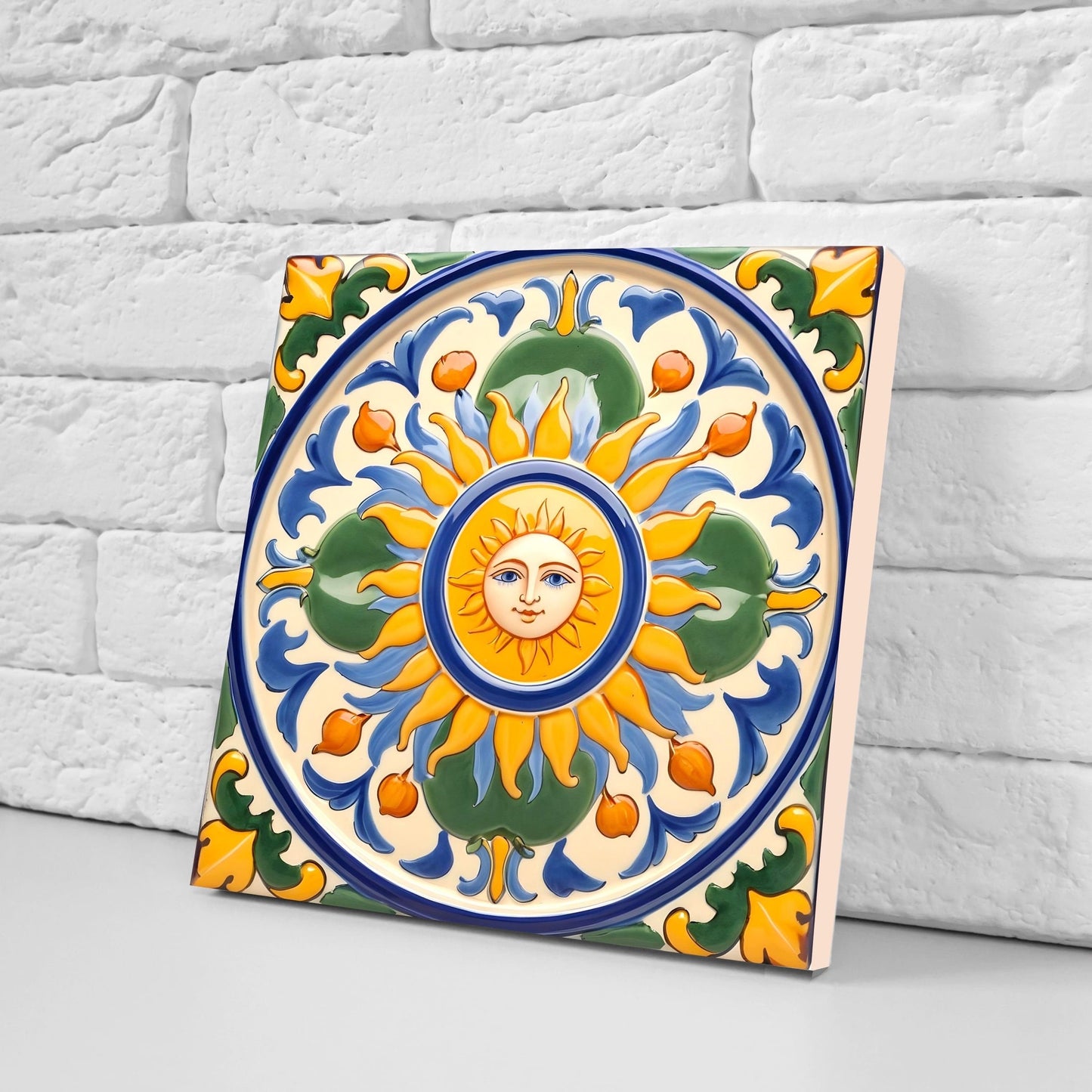 Italian Majolica Sun Tiles - Set of 2 Italian Wall Decor Tiles - Kitchen Backsplash Tiles, Table Decorative Tiles, Bathroom Tiles, Coaster