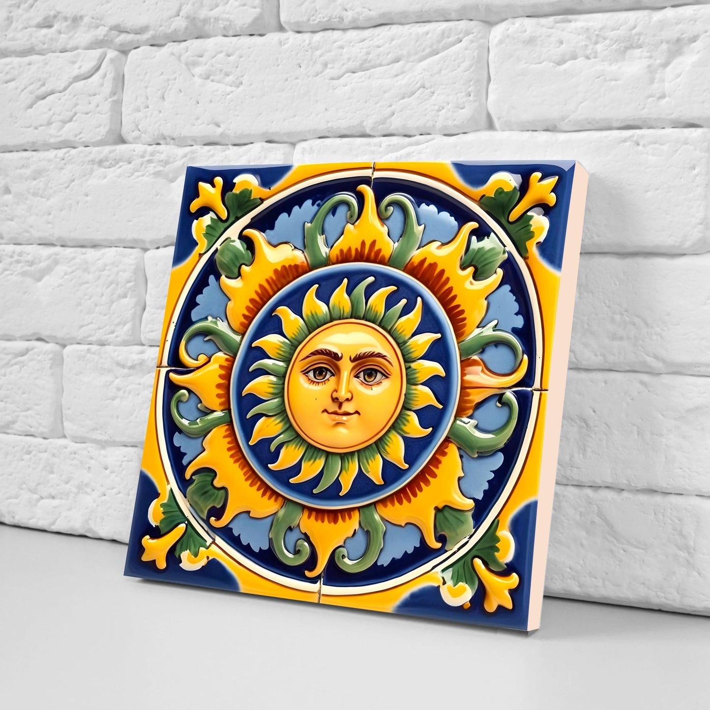 Italian Majolica Sun Tiles - Set of 2 Italian Wall Decor Tiles - Kitchen Backsplash Tiles, Table Decorative Tiles, Bathroom Tiles, Coaster