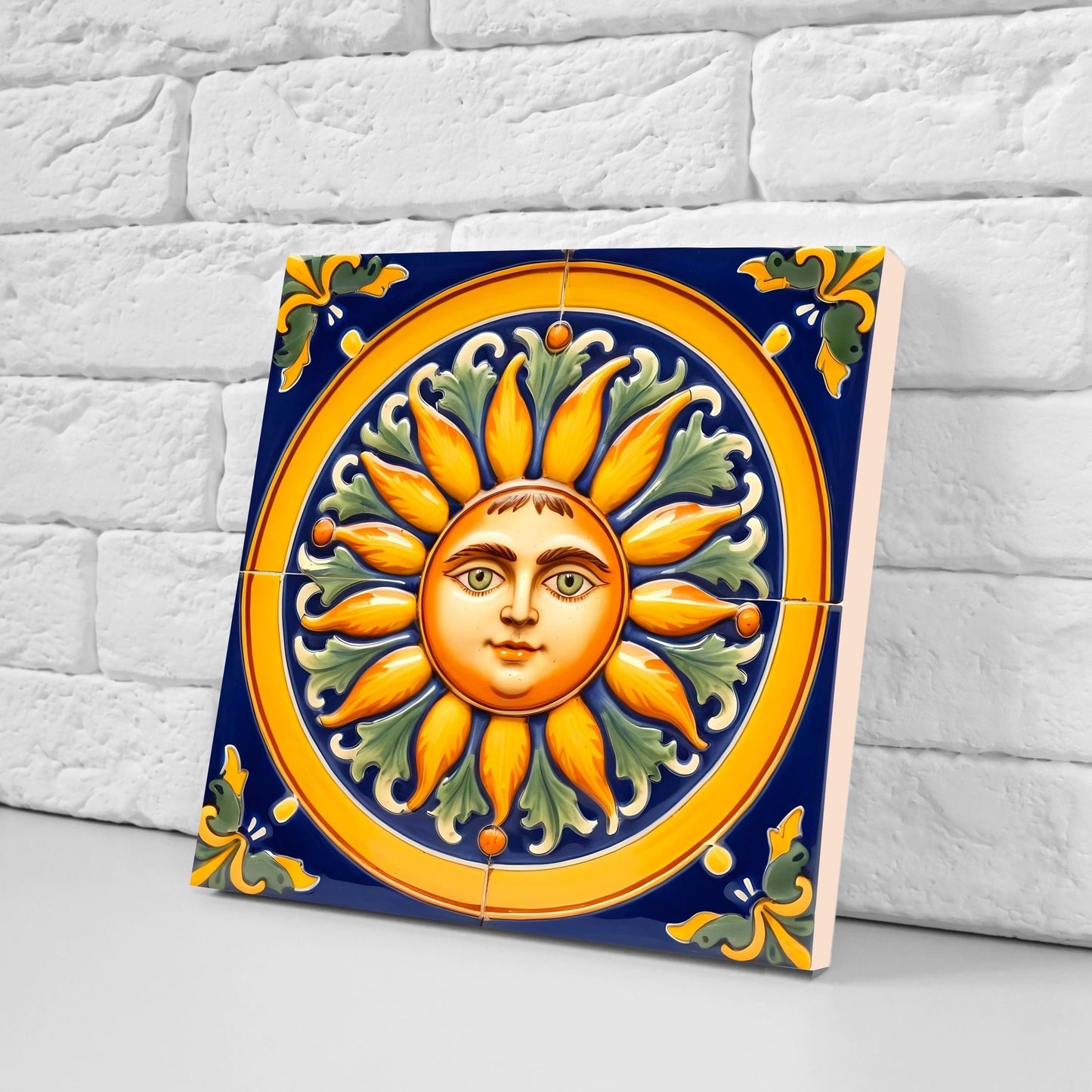 Italian Majolica Sun Tiles - Set of 2 Italian Wall Decor Tiles - Kitchen Backsplash Tiles, Table Decorative Tiles, Bathroom Tiles, Coaster