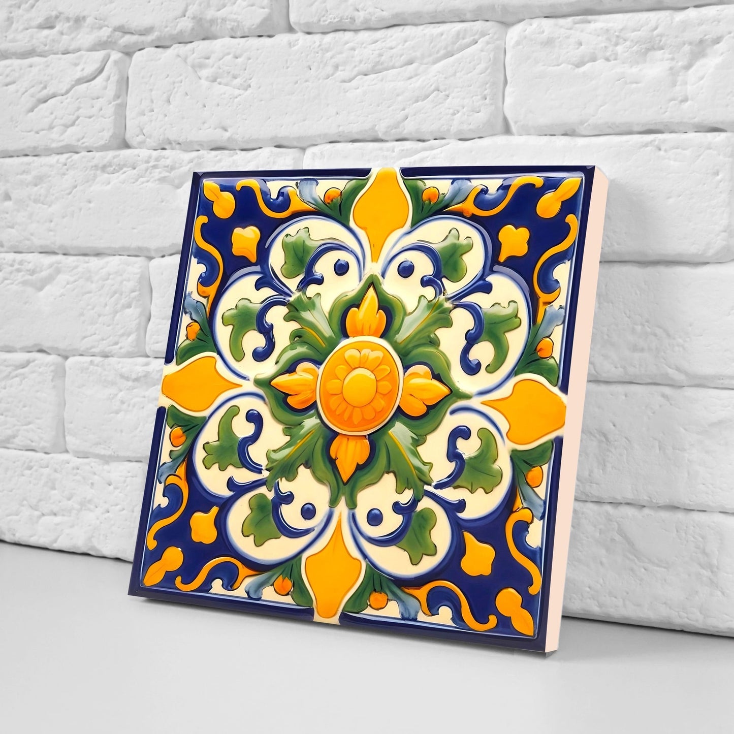 Italian Majolica Tiles - Set of 2 Sicilian Wall Decor Tiles - Kitchen Backsplash Tiles, Table Decorative Tiles, Bathroom Tiles, Coaster