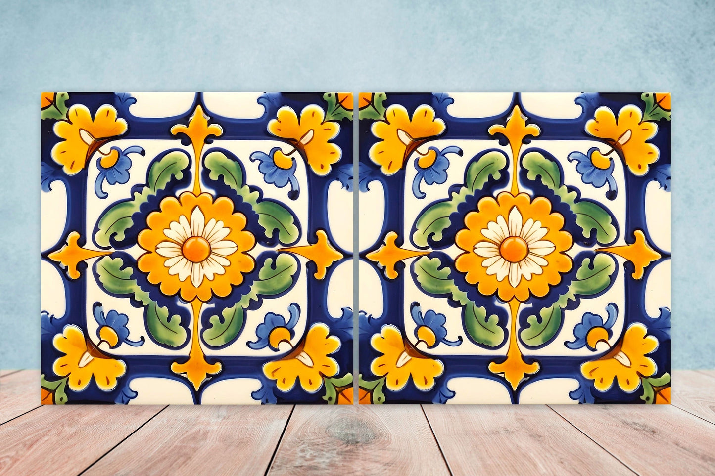 Italian Majolica Tiles - Set of 2 Sicilian Wall Decor Tiles - Kitchen Backsplash Tiles, Table Decorative Tiles, Bathroom Tiles, Coaster
