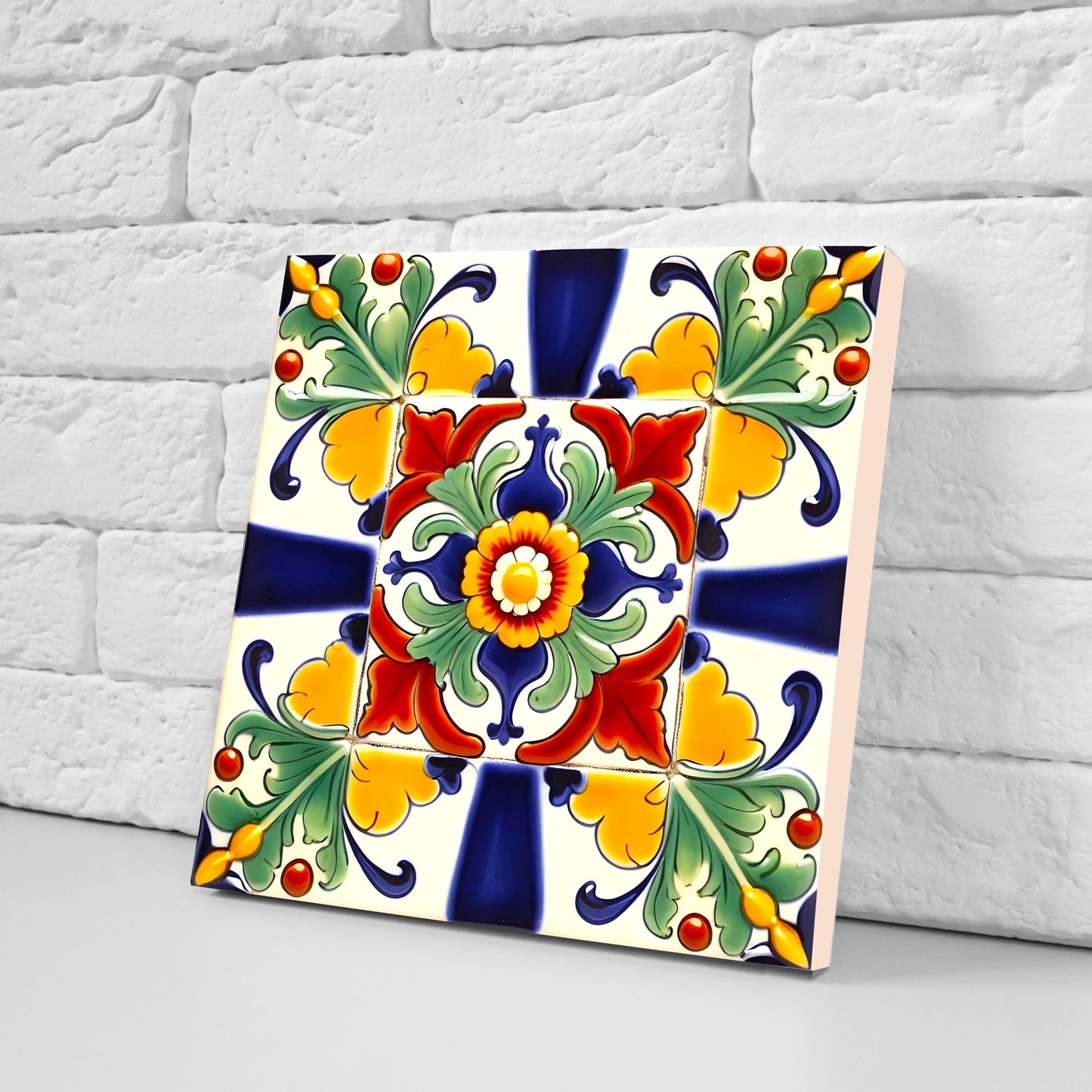 Italian Majolica Tiles - Set of 2 Sicilian Wall Decor Tiles - Kitchen Backsplash Tiles, Table Decorative Tiles, Bathroom Tiles, Coaster