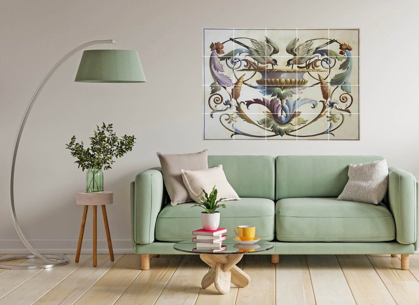 Art Nouveau Bird Ceramic Tile Mural/Mosaic - Bird Mural -Art Nouveau Print - Art Nouveau Wall Art - Bird abd Flower Art Print - Bird Mosaic